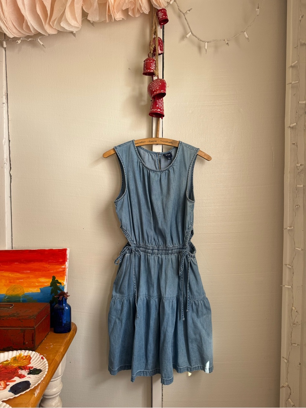 Sleeveless GAP Denim Dress with cutouts and Tie Waist